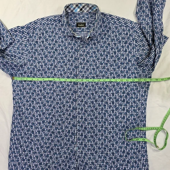 Neiman Marcus 100% Cotton Floral Gingham Check Long Sleeve Button Up Shirt. XL - Picture 8 of 10